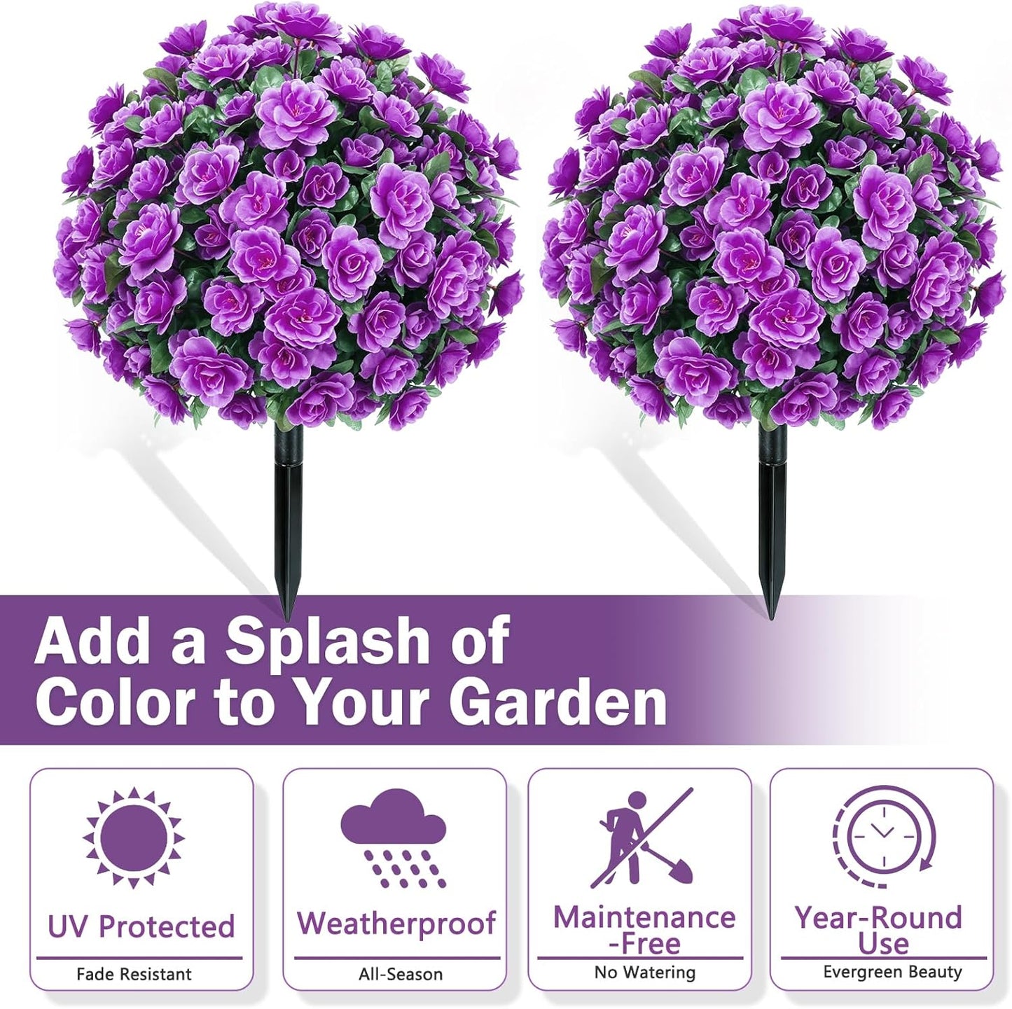2 Pack Artificial Topiary Ball Trees, Fake Plants for Outdoor Indoor Artificial Shrubs with Ground Spike, UV Resistant Fake Bushes for Front Porch, Patio