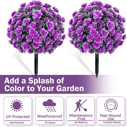 2 Pack Artificial Topiary Ball Trees, Fake Plants for Outdoor Indoor Artificial Shrubs with Ground Spike, UV Resistant Fake Bushes for Front Porch, Patio