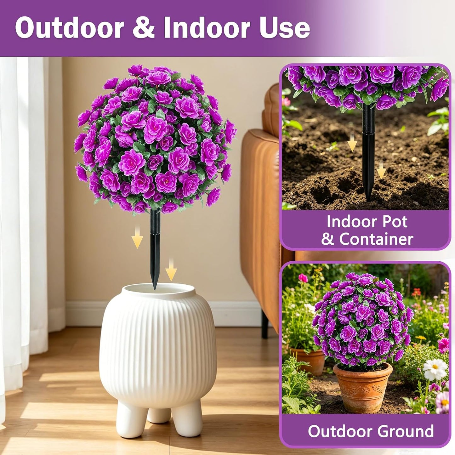 2 Pack Artificial Topiary Ball Trees, Fake Plants for Outdoor Indoor Artificial Shrubs with Ground Spike, UV Resistant Fake Bushes for Front Porch, Patio