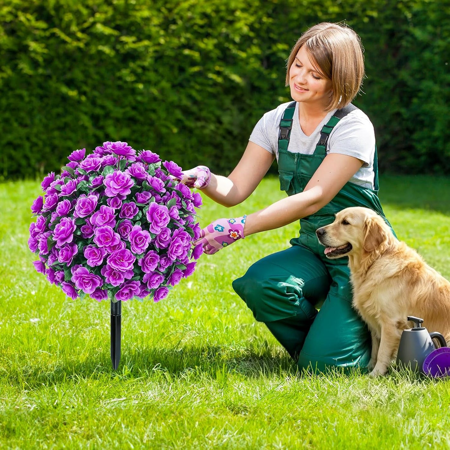 2 Pack Artificial Topiary Ball Trees, Fake Plants for Outdoor Indoor Artificial Shrubs with Ground Spike, UV Resistant Fake Bushes for Front Porch, Patio