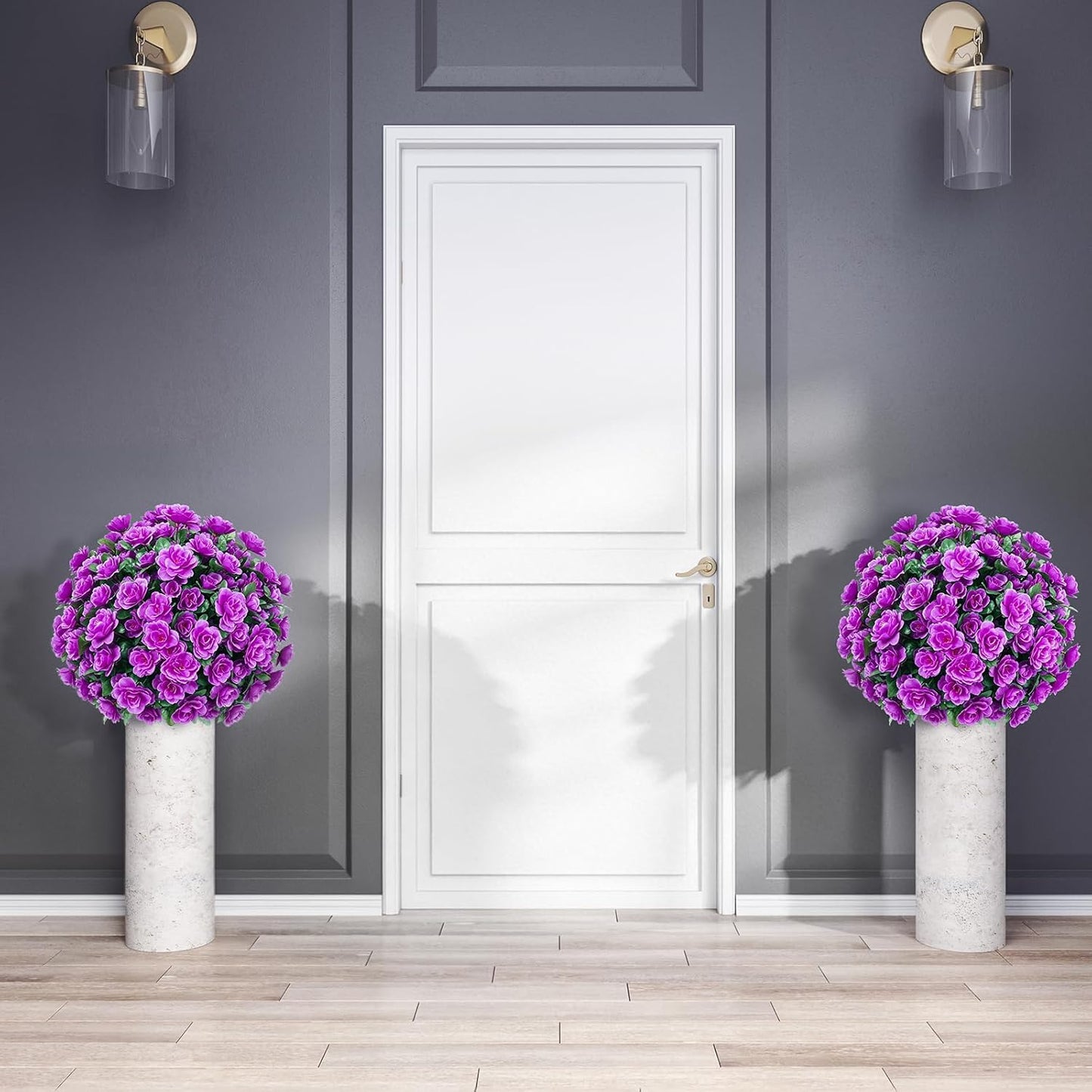 2 Pack Artificial Topiary Ball Trees, Fake Plants for Outdoor Indoor Artificial Shrubs with Ground Spike, UV Resistant Fake Bushes for Front Porch, Patio
