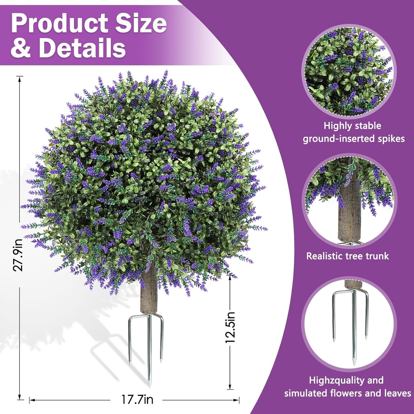 2 Pack Artificial Topiary Ball Trees, Fake Plants for Outdoor Indoor Artificial Shrubs with Ground Spike, UV Resistant Fake Bushes for Front Porch, Patio