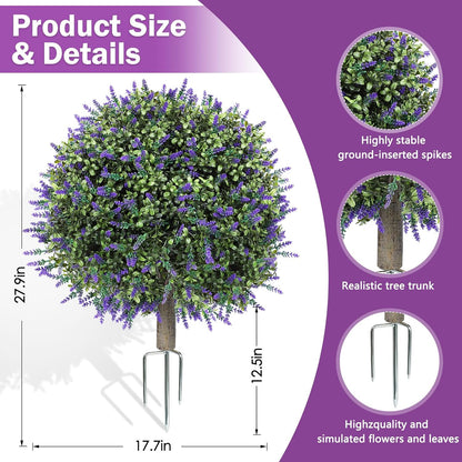 2 Pack Artificial Topiary Ball Trees, Fake Plants for Outdoor Indoor Artificial Shrubs with Ground Spike, UV Resistant Fake Bushes for Front Porch, Patio