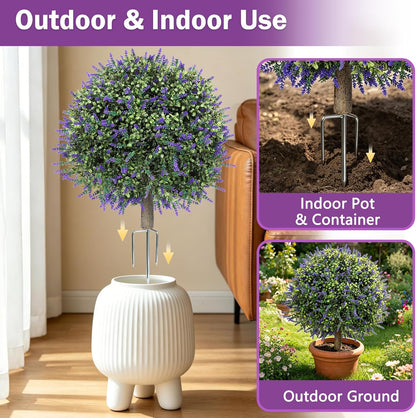 2 Pack Artificial Topiary Ball Trees, Fake Plants for Outdoor Indoor Artificial Shrubs with Ground Spike, UV Resistant Fake Bushes for Front Porch, Patio