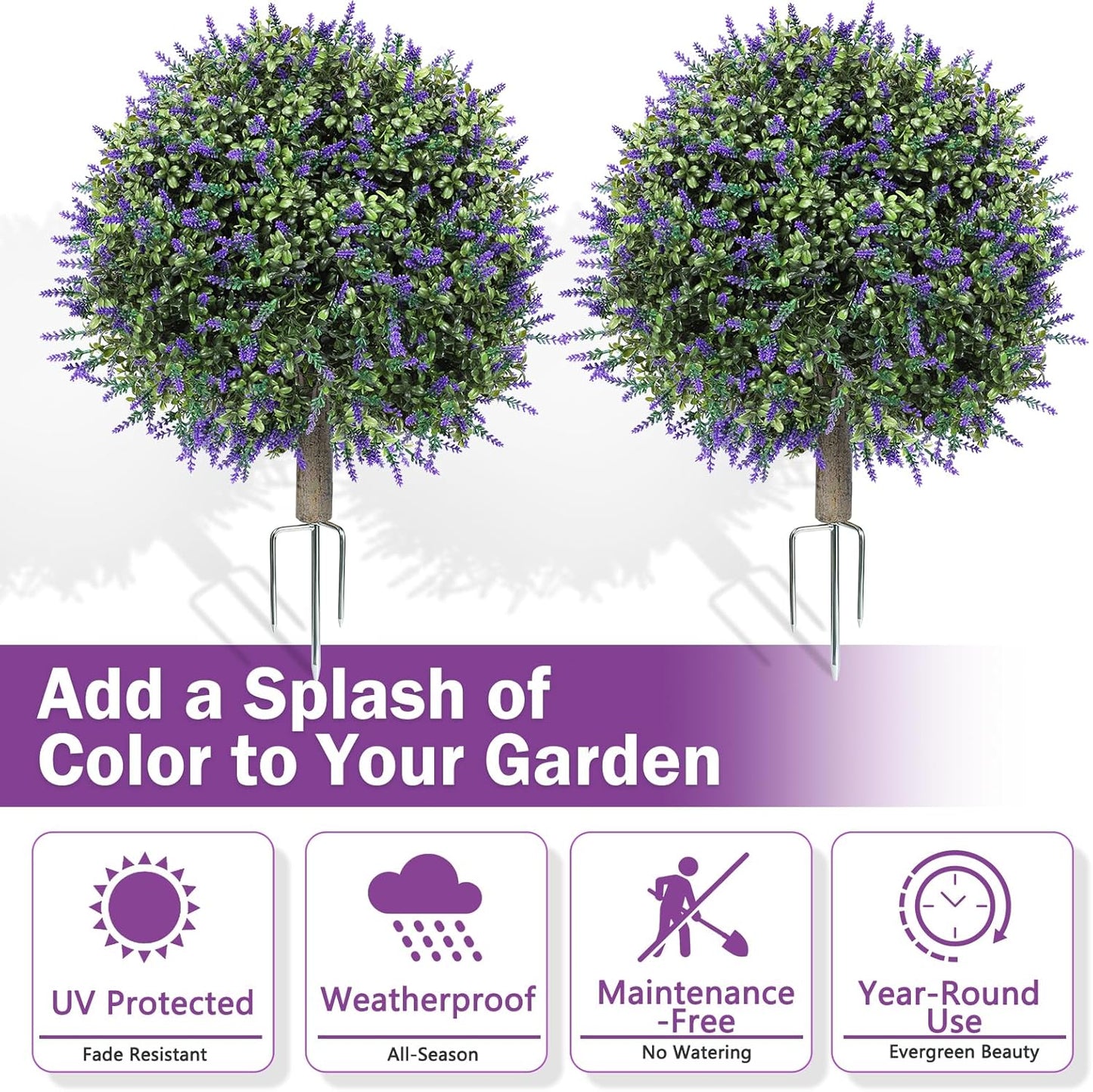 2 Pack Artificial Topiary Ball Trees, Fake Plants for Outdoor Indoor Artificial Shrubs with Ground Spike, UV Resistant Fake Bushes for Front Porch, Patio