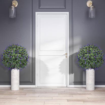 2 Pack Artificial Topiary Ball Trees, Fake Plants for Outdoor Indoor Artificial Shrubs with Ground Spike, UV Resistant Fake Bushes for Front Porch, Patio