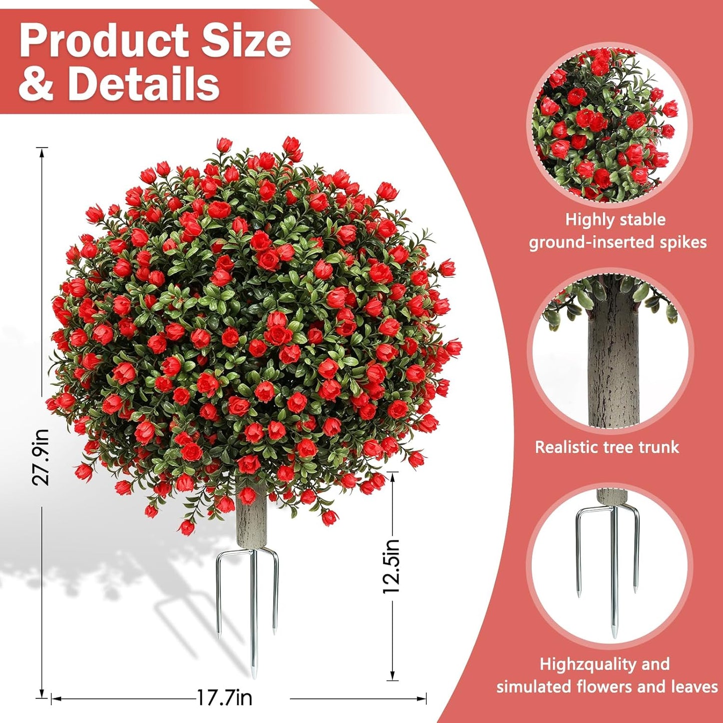 2 Pack Artificial Topiary Ball Trees, Fake Plants for Outdoor Indoor Artificial Shrubs with Ground Spike, UV Resistant Fake Bushes for Front Porch, Patio