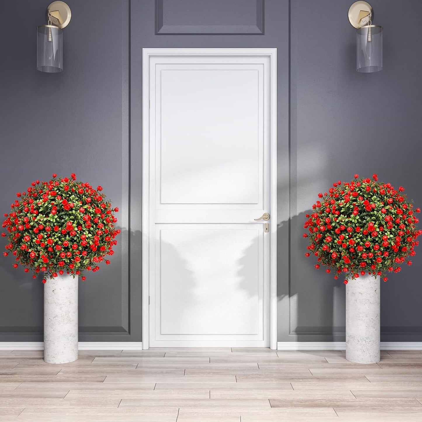 2 Pack Artificial Topiary Ball Trees, Fake Plants for Outdoor Indoor Artificial Shrubs with Ground Spike, UV Resistant Fake Bushes for Front Porch, Patio