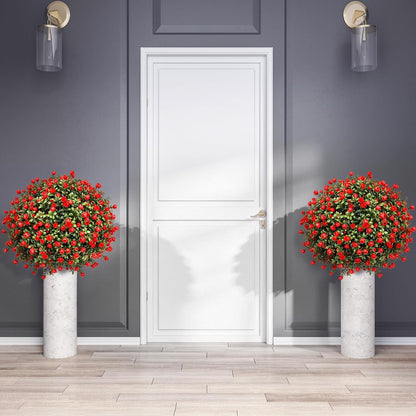 2 Pack Artificial Topiary Ball Trees, Fake Plants for Outdoor Indoor Artificial Shrubs with Ground Spike, UV Resistant Fake Bushes for Front Porch, Patio