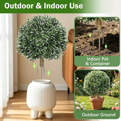 2 Pack Artificial Topiary Ball Trees, Fake Plants for Outdoor Indoor Artificial Shrubs with Ground Spike, UV Resistant Fake Bushes for Front Porch, Patio
