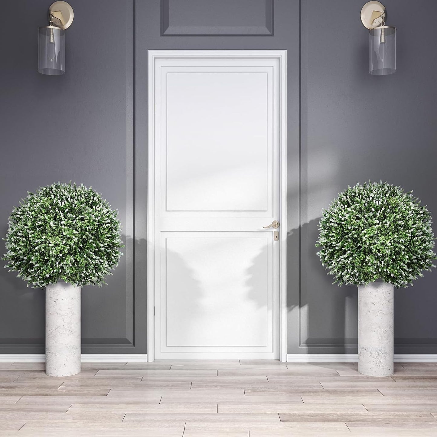 2 Pack Artificial Topiary Ball Trees, Fake Plants for Outdoor Indoor Artificial Shrubs with Ground Spike, UV Resistant Fake Bushes for Front Porch, Patio