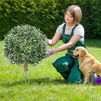 2 Pack Artificial Topiary Ball Trees, Fake Plants for Outdoor Indoor Artificial Shrubs with Ground Spike, UV Resistant Fake Bushes for Front Porch, Patio