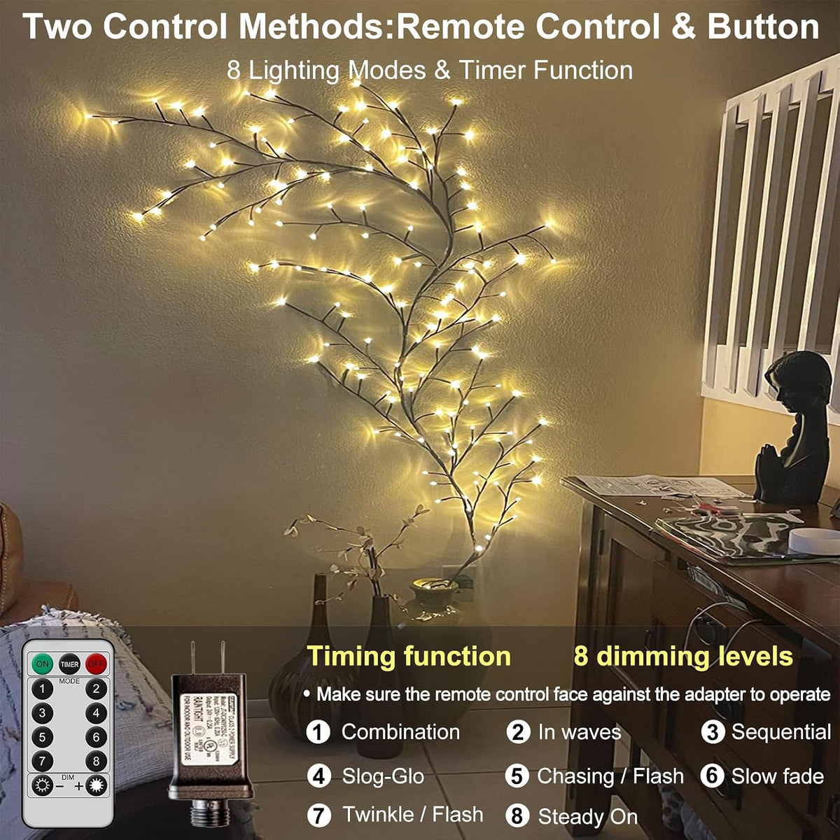 Enchanted Willow Vine Lights with Remote, Christmas Swags Decor