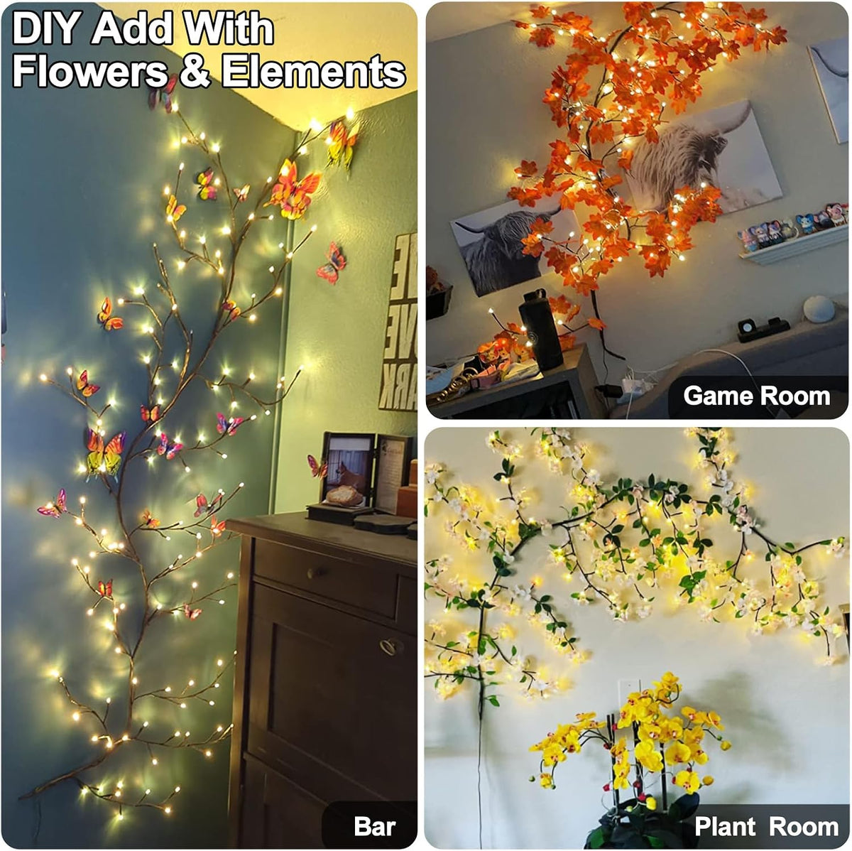 Enchanted Willow Vine Lights with Remote, Christmas Swags Decor