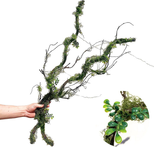 43 inches Moss Twig Vines Artificial Trees Branches Jungle Climber Fake Greenery Twigs Trunk with Greenery for Home Decor Garden Landscape Hanging Reptile Habitat Decor (Green - Pack of 4)