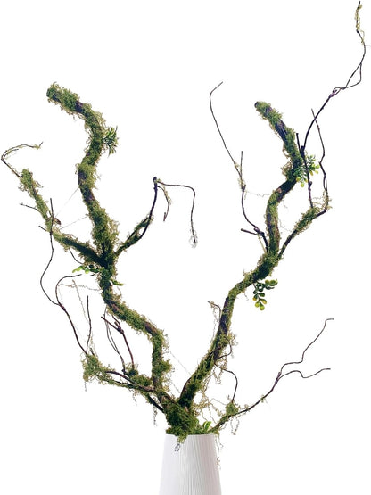 43 inches Moss Twig Vines Artificial Trees Branches Jungle Climber Fake Greenery Twigs Trunk with Greenery for Home Decor Garden Landscape Hanging Reptile Habitat Decor (Green - Pack of 4)