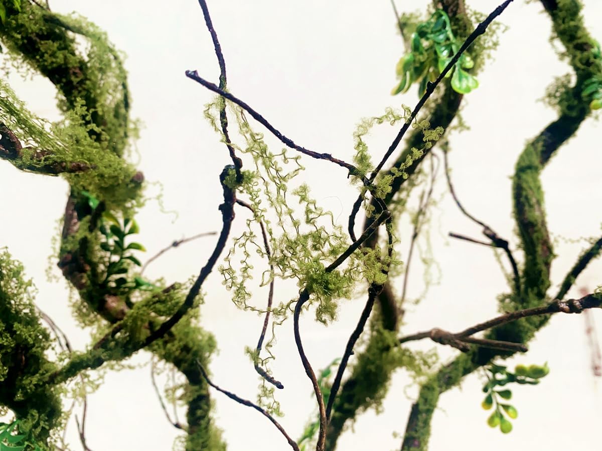 43 inches Moss Twig Vines Artificial Trees Branches Jungle Climber Fake Greenery Twigs Trunk with Greenery for Home Decor Garden Landscape Hanging Reptile Habitat Decor (Green - Pack of 4)