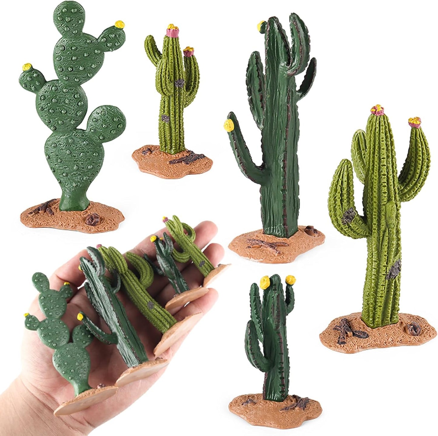 Desert Animal Figurines Set with Model Cactus | Artificial Greenery Plant Fake Cacti - Desert Diorama Project - Great for Sand Table Landscape Scene Accessories Decoration