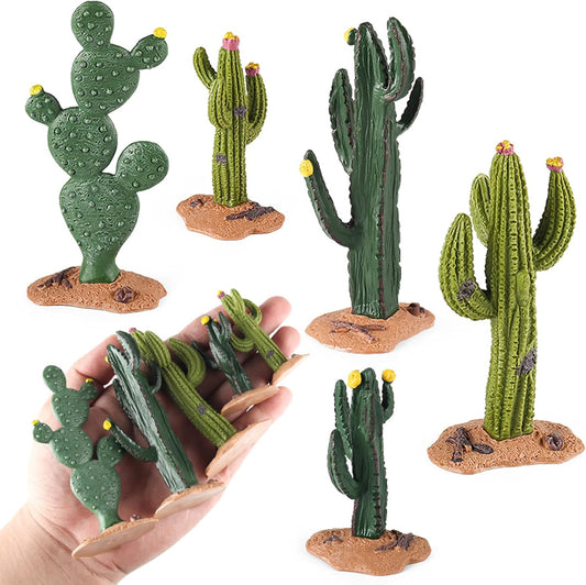 Desert Animal Figurines Set with Model Cactus | Artificial Greenery Plant Fake Cacti - Desert Diorama Project - Great for Sand Table Landscape Scene Accessories Decoration