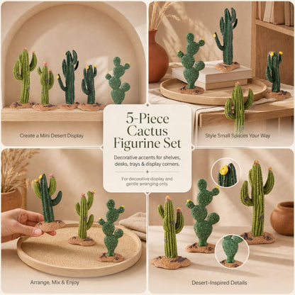 Desert Animal Figurines Set with Model Cactus | Artificial Greenery Plant Fake Cacti - Desert Diorama Project - Great for Sand Table Landscape Scene Accessories Decoration