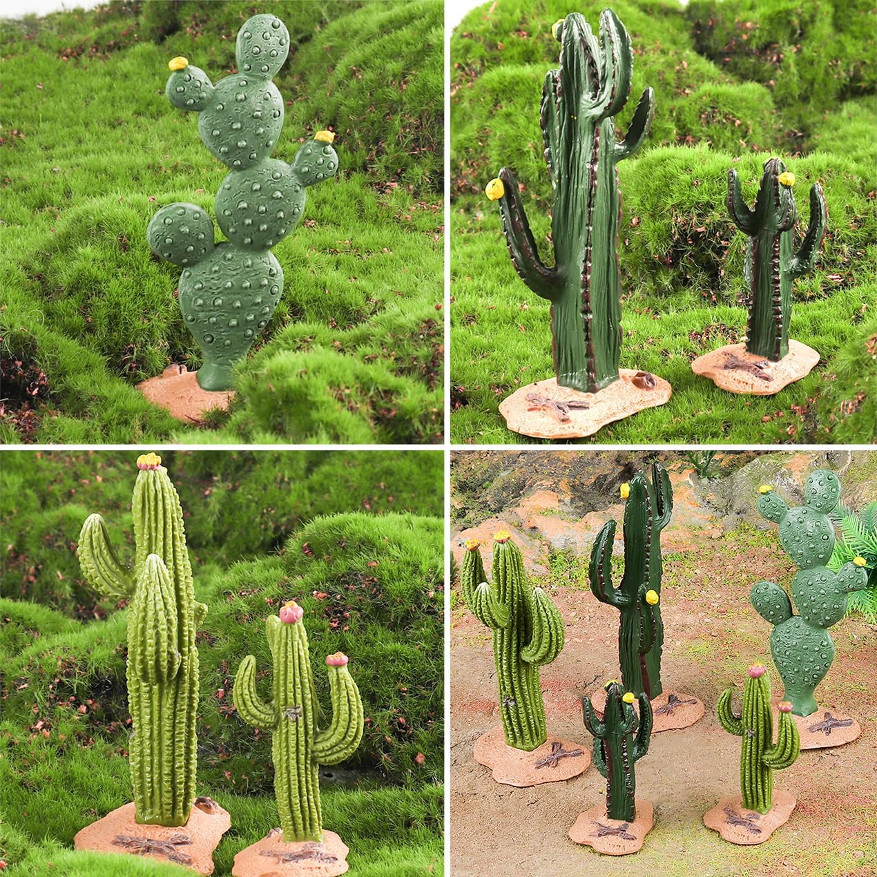 Desert Animal Figurines Set with Model Cactus | Artificial Greenery Plant Fake Cacti - Desert Diorama Project - Great for Sand Table Landscape Scene Accessories Decoration
