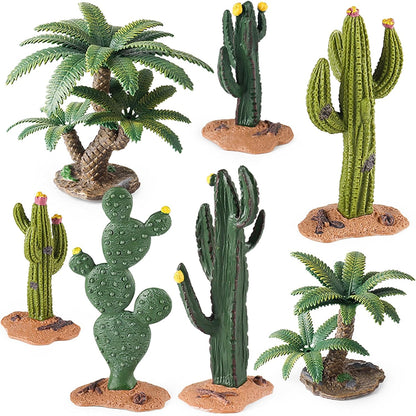Desert Animal Figurines Set with Model Cactus | Artificial Greenery Plant Fake Cacti - Desert Diorama Project - Great for Sand Table Landscape Scene Accessories Decoration