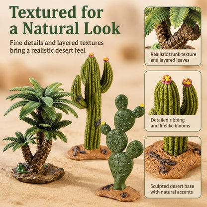 Desert Animal Figurines Set with Model Cactus | Artificial Greenery Plant Fake Cacti - Desert Diorama Project - Great for Sand Table Landscape Scene Accessories Decoration