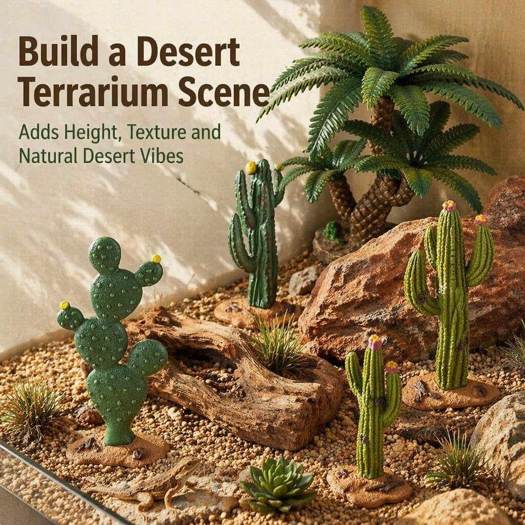 Desert Animal Figurines Set with Model Cactus | Artificial Greenery Plant Fake Cacti - Desert Diorama Project - Great for Sand Table Landscape Scene Accessories Decoration