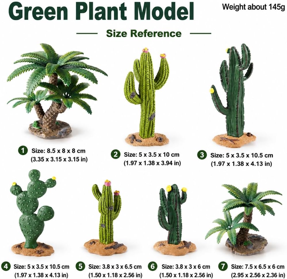 Desert Animal Figurines Set with Model Cactus | Artificial Greenery Plant Fake Cacti - Desert Diorama Project - Great for Sand Table Landscape Scene Accessories Decoration