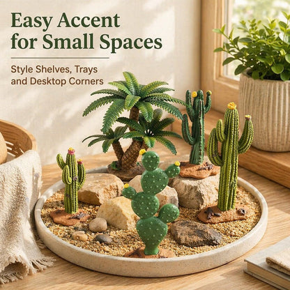 Desert Animal Figurines Set with Model Cactus | Artificial Greenery Plant Fake Cacti - Desert Diorama Project - Great for Sand Table Landscape Scene Accessories Decoration