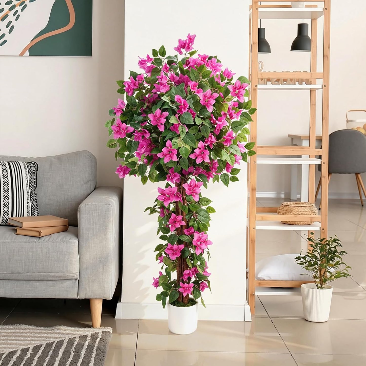 Bougainvillea Artificial Flowers 2PCS Artificial Trees for Outdoors | 37.4" Bougainvillea Trees for Outdoor Artificial Tree with Ground Spike UV Resistant Artificial Outdoor Plants Outside Decor