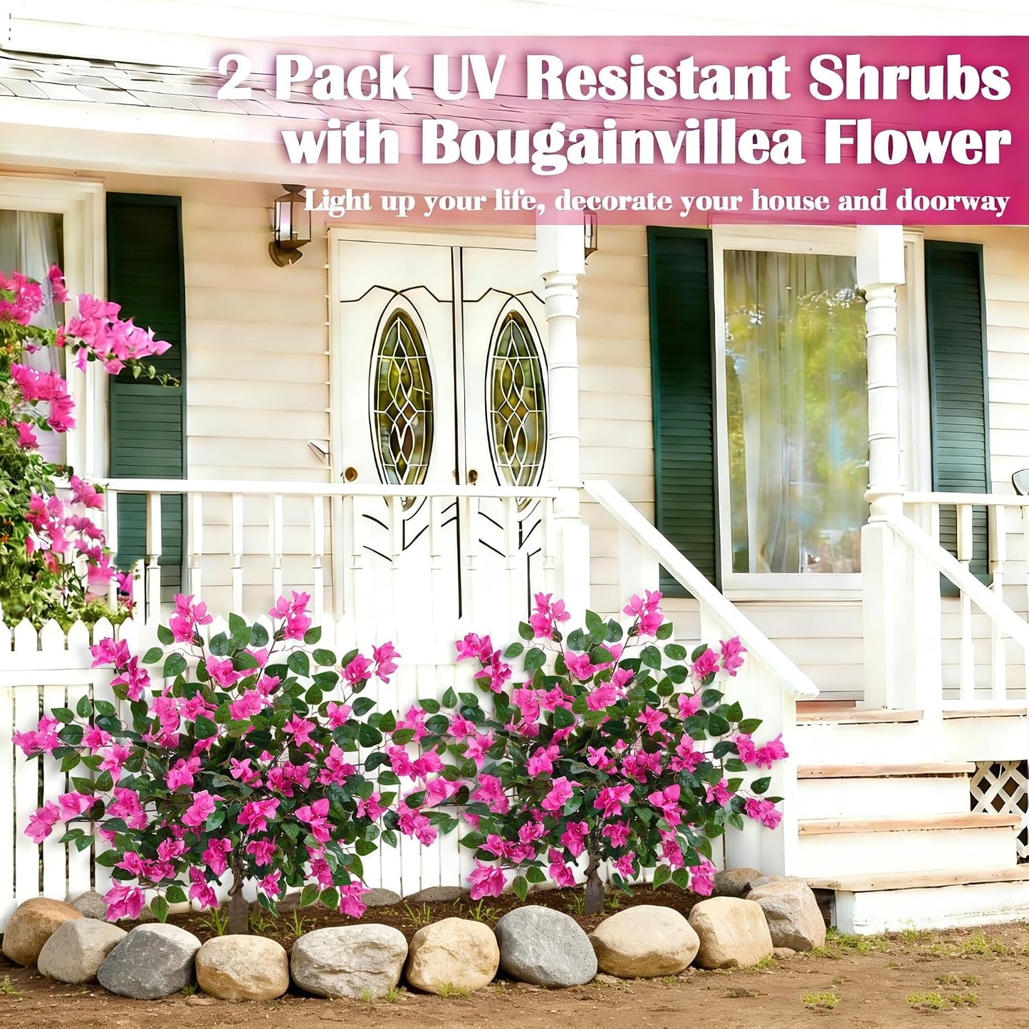 Bougainvillea Artificial Flowers 2PCS Artificial Trees for Outdoors | 37.4" Bougainvillea Trees for Outdoor Artificial Tree with Ground Spike UV Resistant Artificial Outdoor Plants Outside Decor