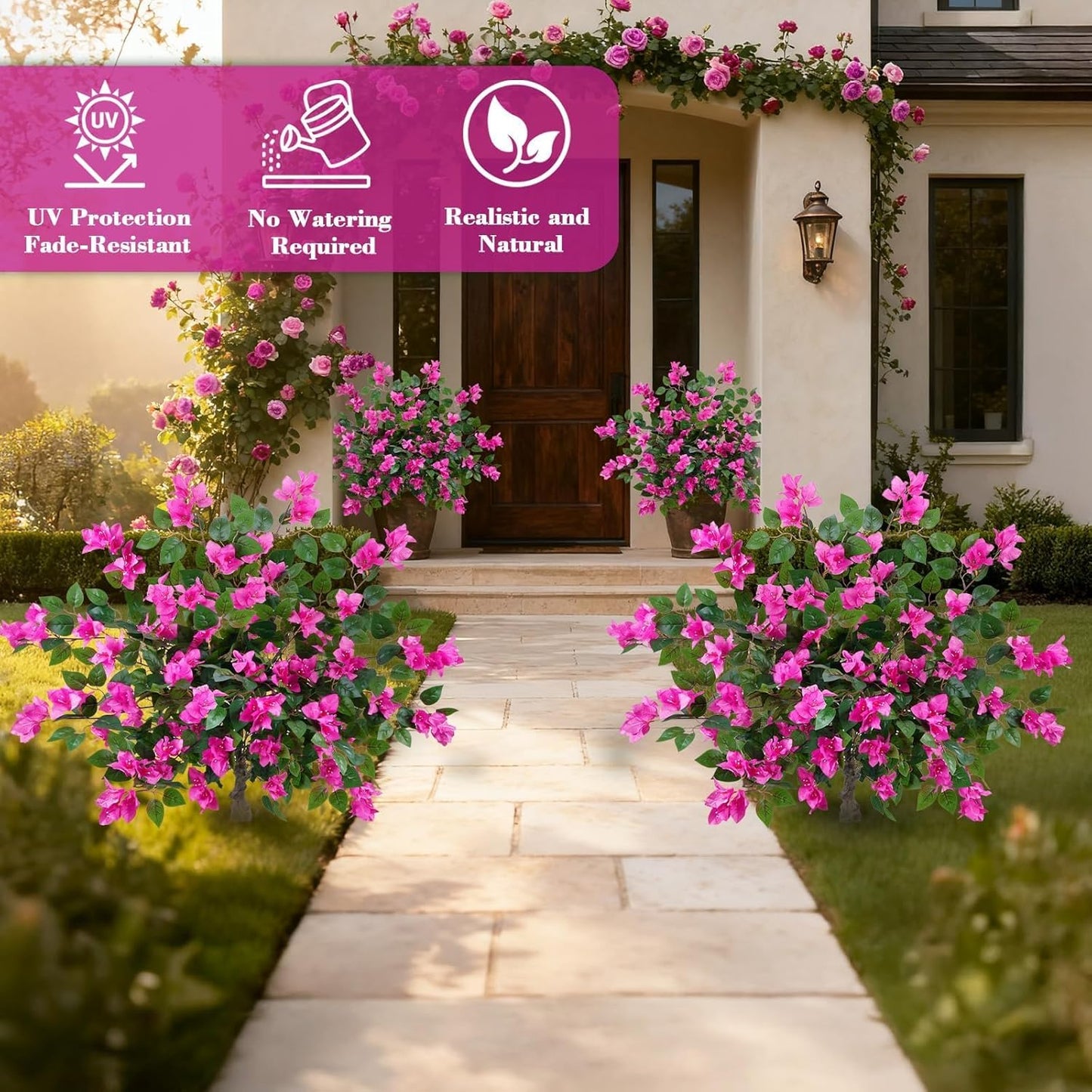 Bougainvillea Artificial Flowers 2PCS Artificial Trees for Outdoors | 37.4" Bougainvillea Trees for Outdoor Artificial Tree with Ground Spike UV Resistant Artificial Outdoor Plants Outside Decor