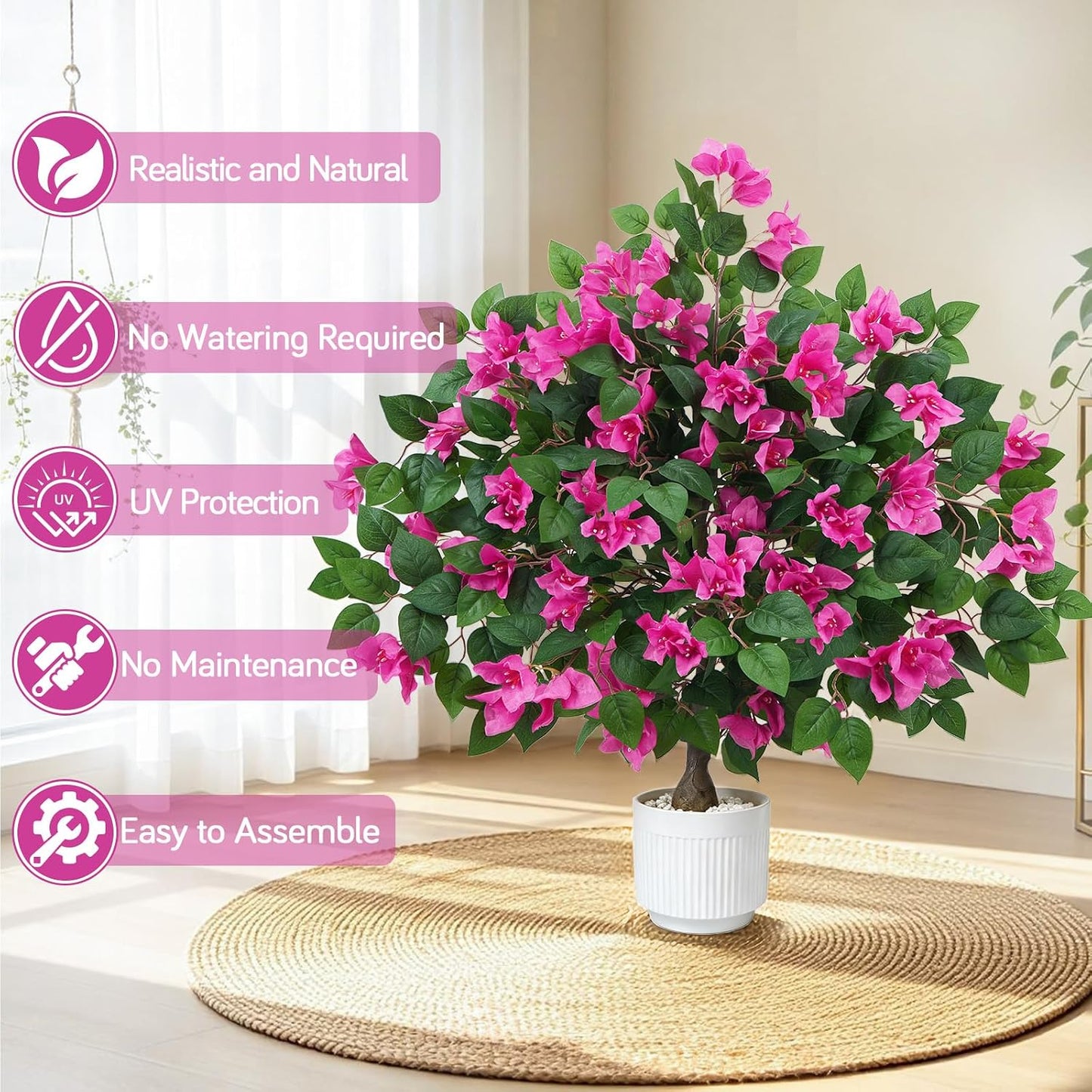 Bougainvillea Artificial Flowers 2PCS Artificial Trees for Outdoors | 37.4" Bougainvillea Trees for Outdoor Artificial Tree with Ground Spike UV Resistant Artificial Outdoor Plants Outside Decor