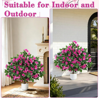 Bougainvillea Artificial Flowers 2PCS Artificial Trees for Outdoors | 37.4" Bougainvillea Trees for Outdoor Artificial Tree with Ground Spike UV Resistant Artificial Outdoor Plants Outside Decor