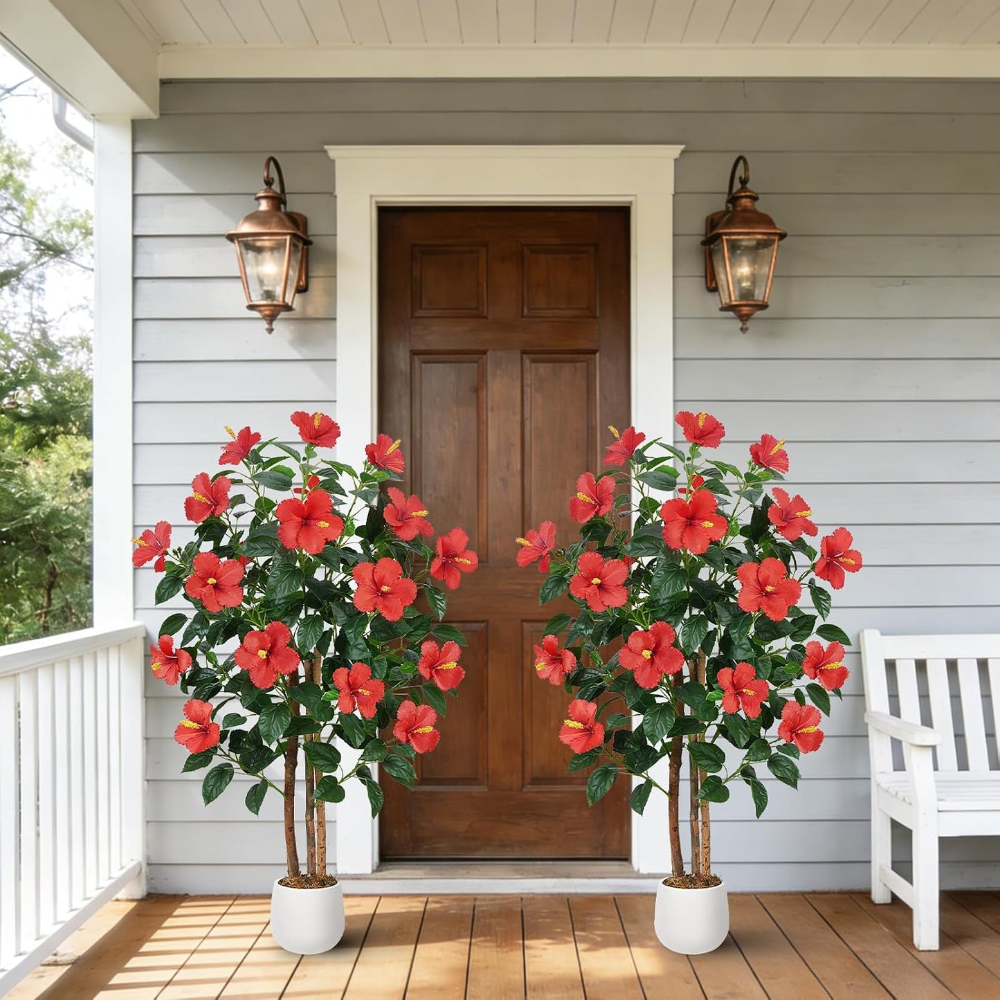 Bougainvillea Artificial Flowers 2PCS Artificial Trees for Outdoors | 37.4" Bougainvillea Trees for Outdoor Artificial Tree with Ground Spike UV Resistant Artificial Outdoor Plants Outside Decor
