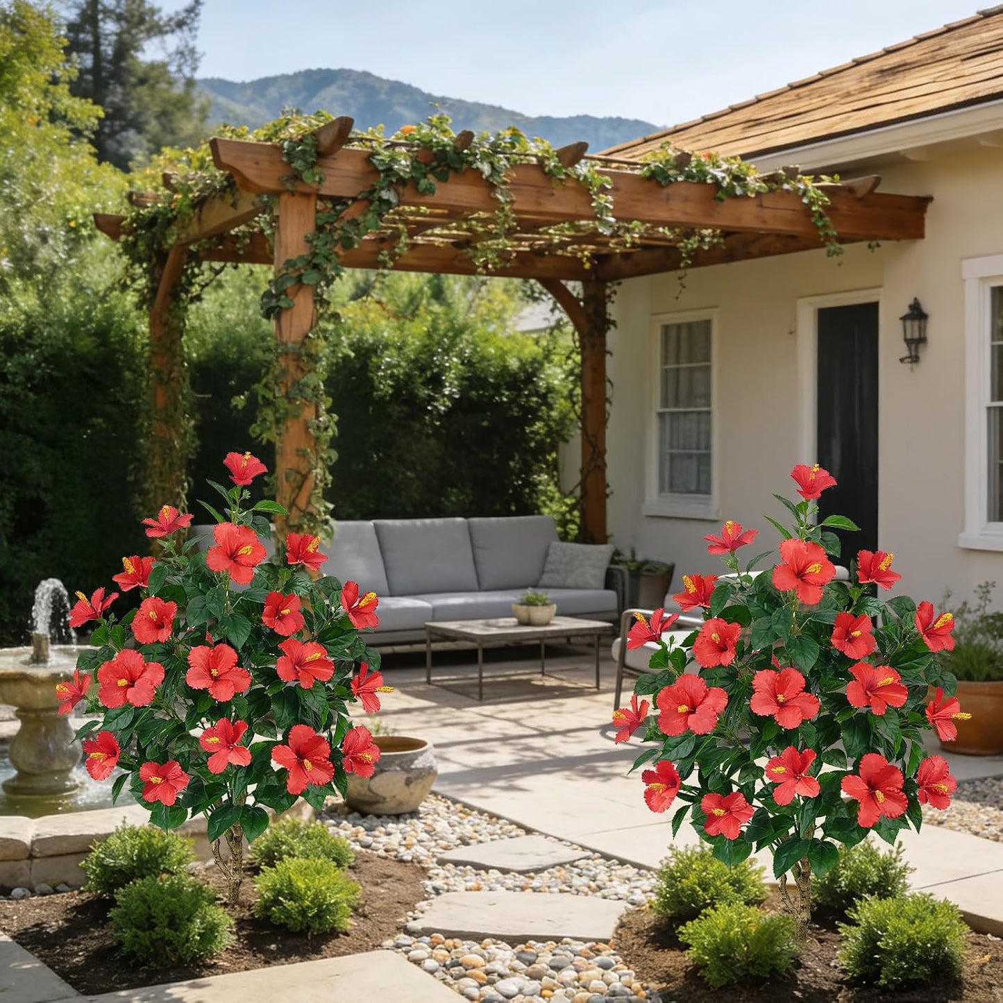 Bougainvillea Artificial Flowers 2PCS Artificial Trees for Outdoors | 37.4" Bougainvillea Trees for Outdoor Artificial Tree with Ground Spike UV Resistant Artificial Outdoor Plants Outside Decor