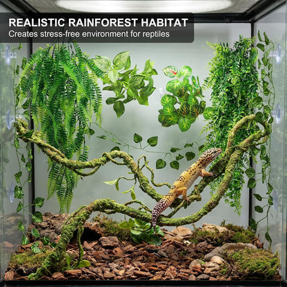 Reptile Plants Terrarium Decor, Hanging Reptile Vines, Flexible Bendable Jungle Climbing Leaves for Bearded Dragon, Leopard Gecko, Chameleon, Snake, Lizard Tank Habitat Decoration (Group A)