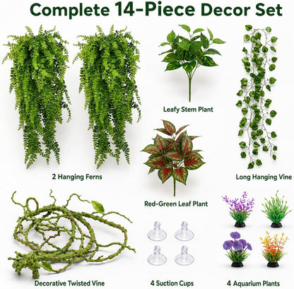 Reptile Plants Terrarium Decor, Hanging Reptile Vines, Flexible Bendable Jungle Climbing Leaves for Bearded Dragon, Leopard Gecko, Chameleon, Snake, Lizard Tank Habitat Decoration (Group A)
