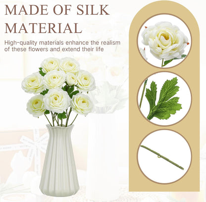 6 Pcs Camellia Artificial Flowers 24.4 Inch White Fake Camellia Flowers with Stems 18 Heads Silk Look Real Artificial Flower for Vase Wedding Floral Arrangement Table Centerpieces Home Decor