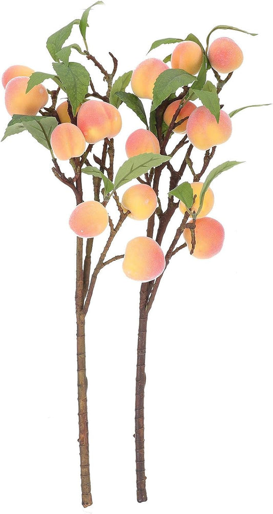 2 pcs Simulation Peach Tree Branches Artificial Fruit Branches with Foam Peaches 18.89 in Decorative Tree Stems for Vase Filler Home Office Restaurant Shop Decor