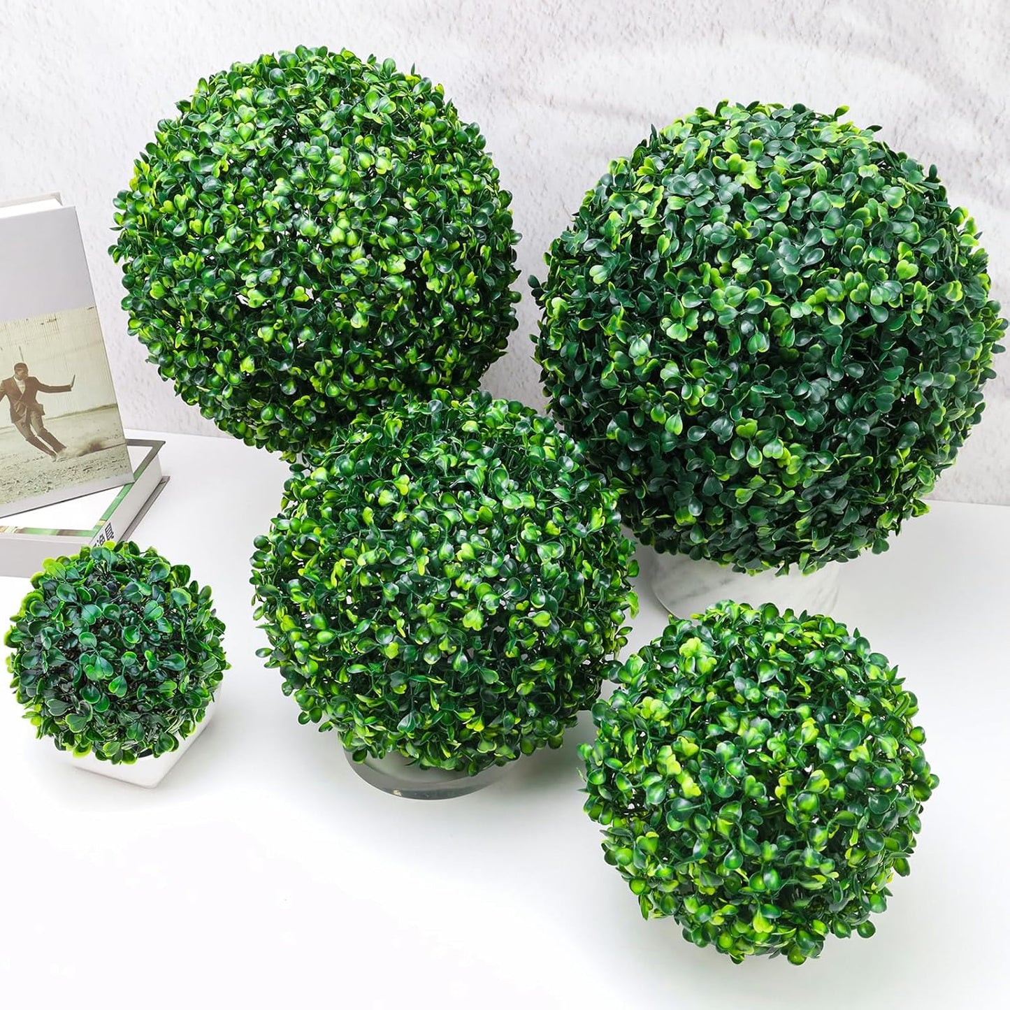 6pcs Artificial Boxwood Topiary Ball, 4.7Inch Small Fake Plant Ball | mini faux topiary greenery balls, bulk lifelike small boxwood sphere decor for table centerpiece ornament patio balcony decor
