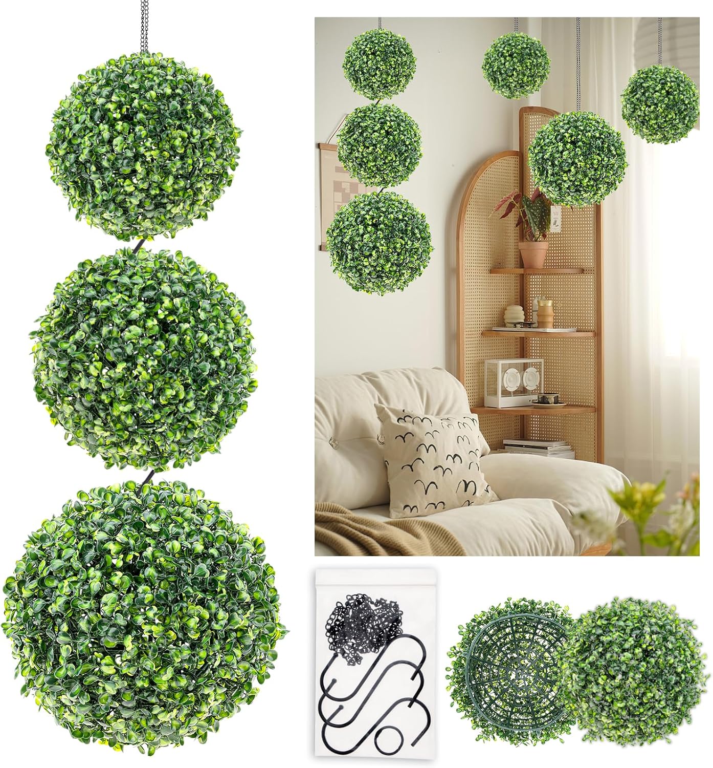 6pcs Artificial Boxwood Topiary Ball, 4.7Inch Small Fake Plant Ball | mini faux topiary greenery balls, bulk lifelike small boxwood sphere decor for table centerpiece ornament patio balcony decor