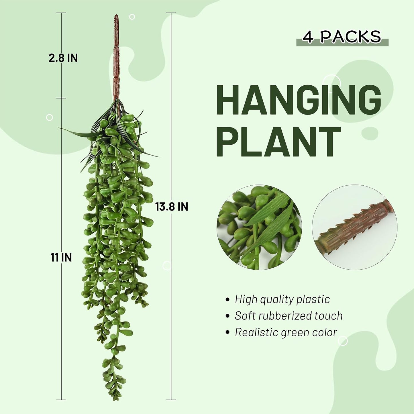 Meiliy 4pcs Artificial Succulent Plants Hanging Succulent Plants Faux Succulents Unpotted Branch String of Pearls Plant for Home Kitchen Office Wedding Garden Craft Art Indoor Decor