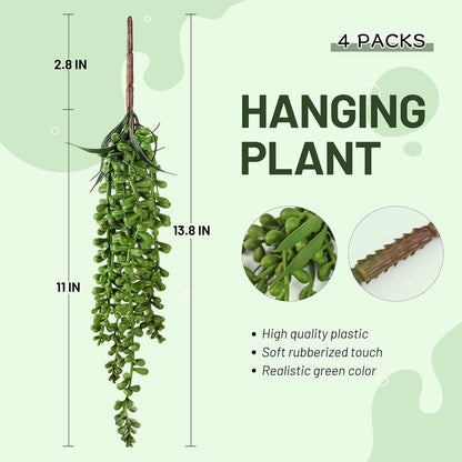 Meiliy 4pcs Artificial Succulent Plants Hanging Succulent Plants Faux Succulents Unpotted Branch String of Pearls Plant for Home Kitchen Office Wedding Garden Craft Art Indoor Decor