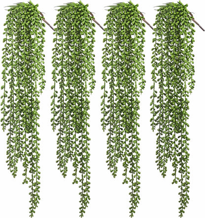 Meiliy 4pcs Artificial Succulent Plants Hanging Succulent Plants Faux Succulents Unpotted Branch String of Pearls Plant for Home Kitchen Office Wedding Garden Craft Art Indoor Decor