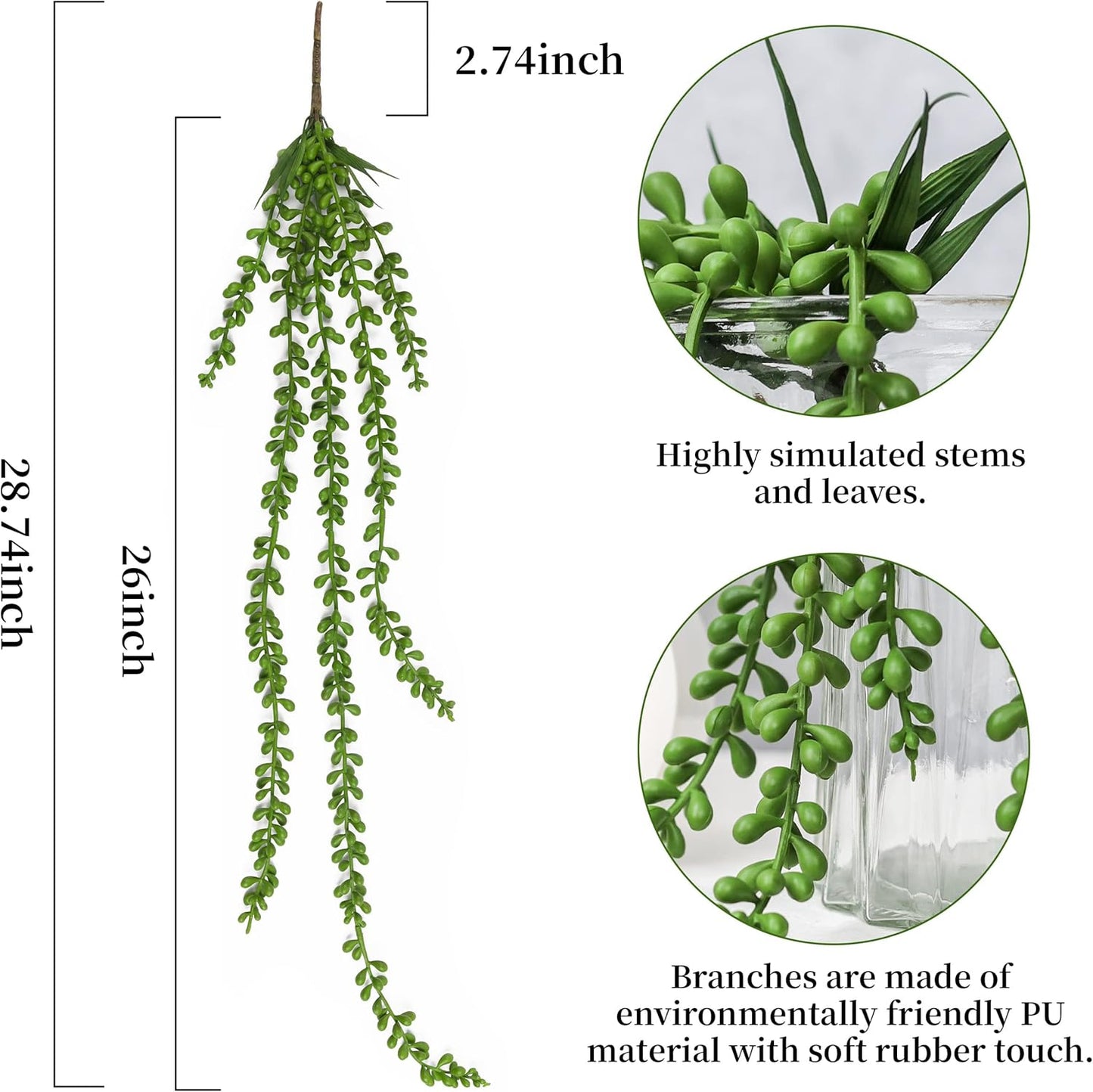 Meiliy 4pcs Artificial Succulent Plants Hanging Succulent Plants Faux Succulents Unpotted Branch String of Pearls Plant for Home Kitchen Office Wedding Garden Craft Art Indoor Decor