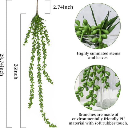 Meiliy 4pcs Artificial Succulent Plants Hanging Succulent Plants Faux Succulents Unpotted Branch String of Pearls Plant for Home Kitchen Office Wedding Garden Craft Art Indoor Decor