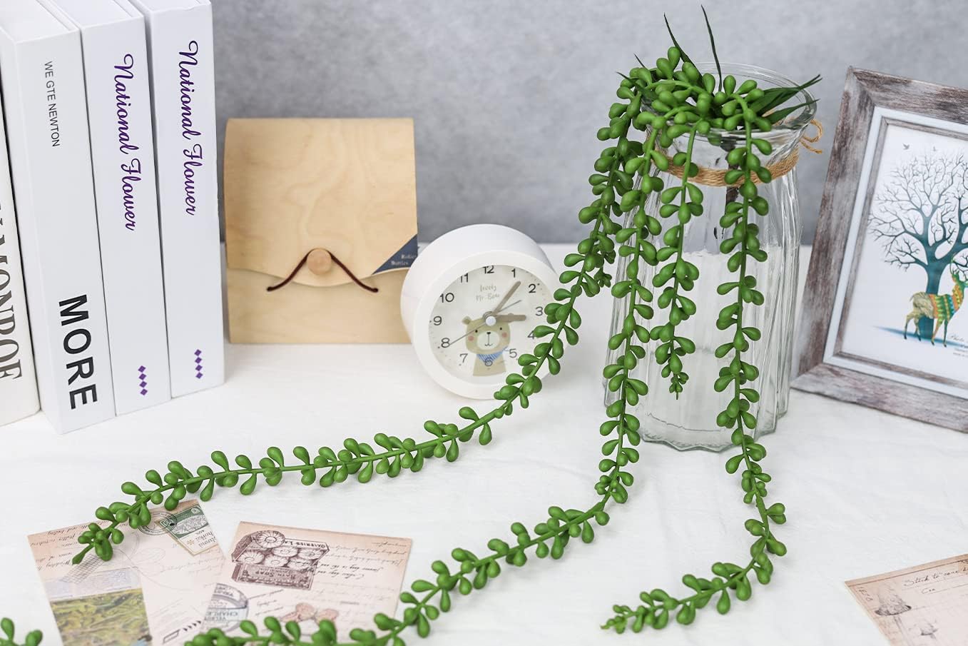 Meiliy 4pcs Artificial Succulent Plants Hanging Succulent Plants Faux Succulents Unpotted Branch String of Pearls Plant for Home Kitchen Office Wedding Garden Craft Art Indoor Decor