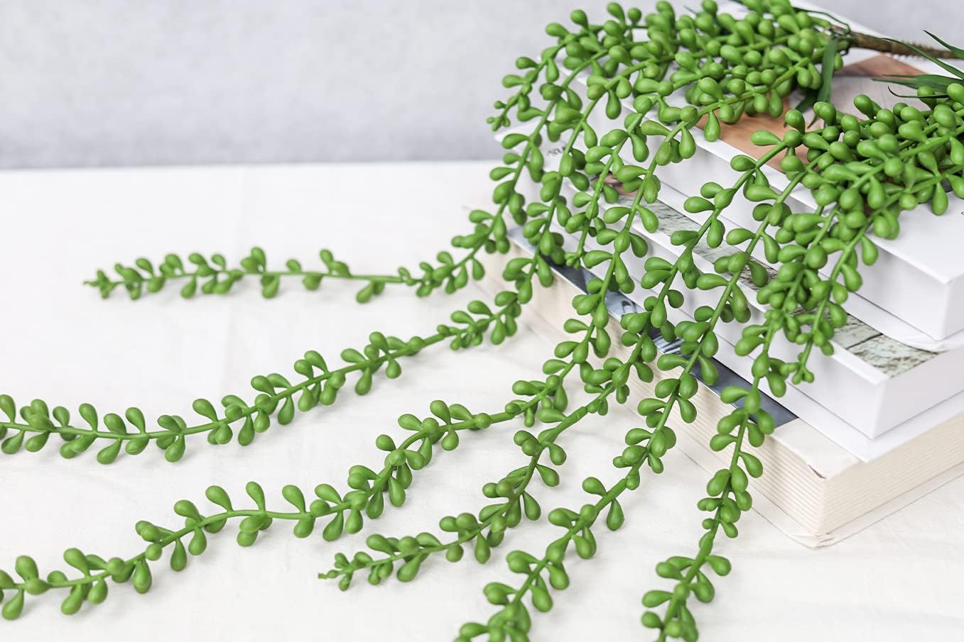 Meiliy 4pcs Artificial Succulent Plants Hanging Succulent Plants Faux Succulents Unpotted Branch String of Pearls Plant for Home Kitchen Office Wedding Garden Craft Art Indoor Decor